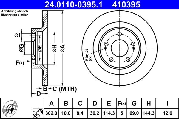 ATE Brake disc solid 24.0110-0395.1 Brake rotor,Brake discs PEUGEOT,CITROËN,MITSUBISHI,4008 SUV,C4 AIRCROSS,ASX (GA_W_),OUTLANDER III (GG_W, GF_W, ZJ)