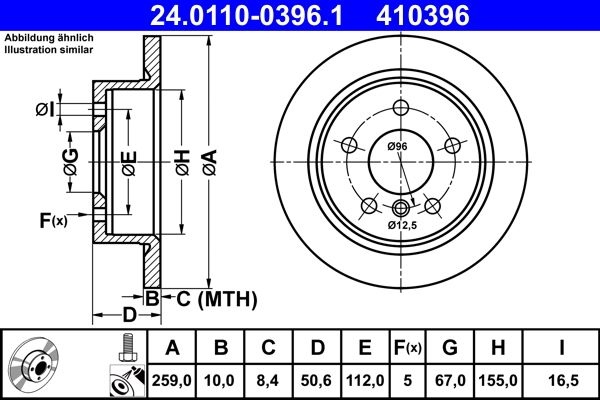 ATE Brake disc solid 24.0110-0396.1 Brake rotor,Brake discs MINI,Schrägheck (F56),Schrägheck (F55),Cabrio (F57)