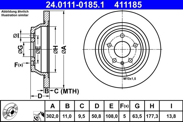 ATE Brake disc solid 24.0111-0185.1 Brake rotor,Brake discs FORD,Mondeo V Kombi (CF),Mondeo V Schrägheck (CE),Mondeo V Limousine (CD)