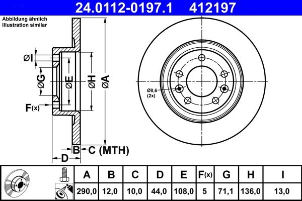 ATE Brake disc solid 24.0112-0197.1 Brake rotor,Brake discs PEUGEOT,508 SW I (8E_),508 I (8D_) Limousine,508 I SW Kasten / Kombi (8E_)
