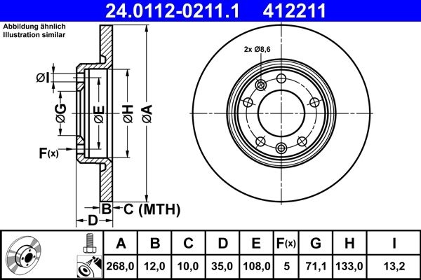 ATE Brake disc OPEL,PEUGEOT,TOYOTA 24.0112-0211.1 1609582880,3642786,1609582880 Brake rotor,Brake discs,Brake rotors 1609582880,3642786,1609582880