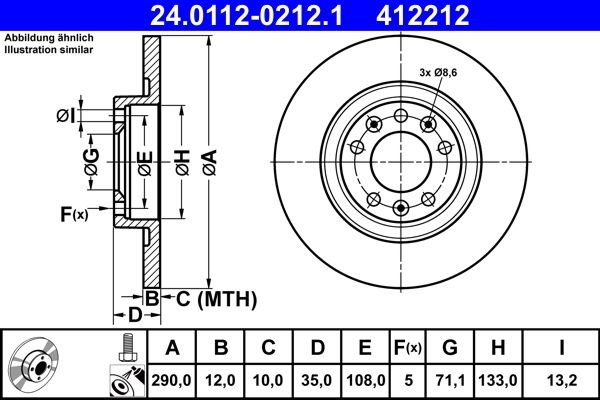 ATE Brake disc OPEL,PEUGEOT,TOYOTA 24.0112-0212.1 1609583080,1642776480,1687772680 Brake rotor,Brake discs,Brake rotors 1609583080,1609583080,3637360