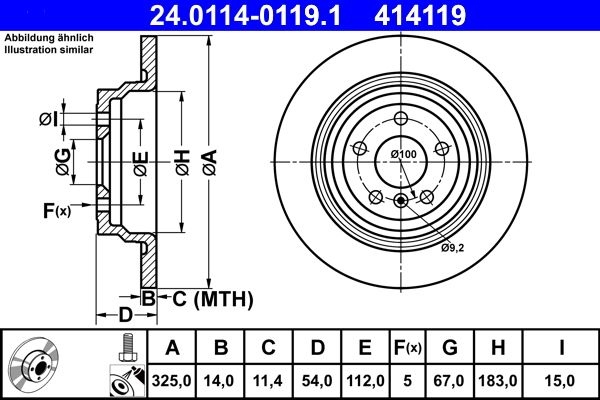 ATE Brake disc MERCEDES-BENZ 24.0114-0119.1 1664230012,1664230500,A1664230012 Brake rotor,Brake discs,Brake rotors A1664230500