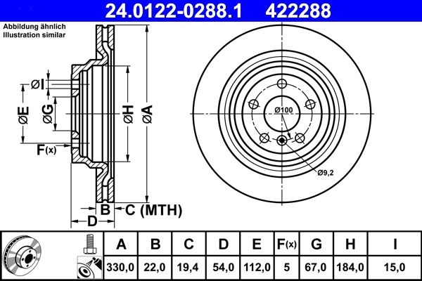ATE Brake disc MERCEDES-BENZ 24.0122-0288.1 1664230112,1664230600,A1664230112 Brake rotor,Brake discs,Brake rotors A1664230600