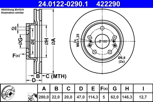 ATE Brake disc Vented 24.0122-0290.1 Brake rotor,Brake discs SUZUKI,VITARA (LY),SX4 S-Cross (JY),S-Cross III
