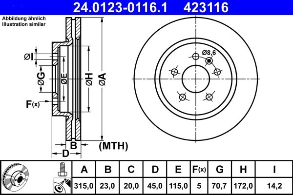 ATE Brake disc OPEL,VAUXHALL 24.0123-0116.1 13502866,13586855,569090 Brake rotor,Brake discs,Brake rotors 569093,13502866,13586855,569090,569093