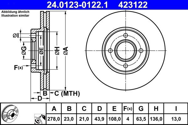 ATE Brake disc Vented 24.0123-0122.1 Brake rotor,Brake discs FORD,Fiesta Mk6 Schrägheck (JA8, JR8),B-MAX (JK),Fiesta Mk6 Limousine