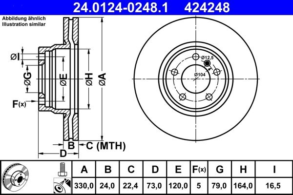 ATE Brake disc Vented 24.0124-0248.1 Brake rotor,Brake discs BMW,3 Touring (F31),3 Limousine (F30, F80),4 Gran Coupe (F36),3 GT (F34)