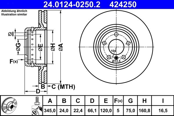 ATE Brake disc Vented 24.0124-0250.2 Brake rotor,Brake discs BMW,1 Schrägheck (F20),3 Touring (F31),3 Limousine (F30, F80),4 Gran Coupe (F36)