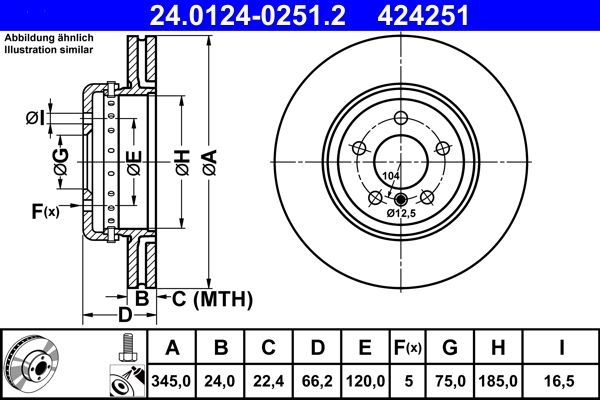 ATE Brake disc Vented 24.0124-0251.2 Brake rotor,Brake discs BMW,3 Touring (F31),3 Limousine (F30, F80),4 Gran Coupe (F36),3 GT (F34)