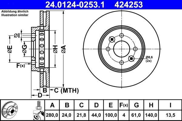 ATE Brake disc RENAULT,DACIA 24.0124-0253.1 402060540R,402068053R,402069518R Brake rotor,Brake discs,Brake rotors 402060540R,402065719R,402068053R