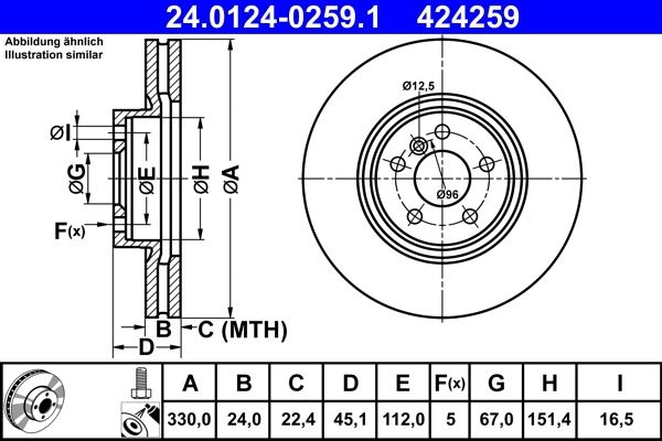ATE Brake disc Vented 24.0124-0259.1 Brake rotor,Brake discs BMW,MINI,2 Gran Tourer (F46),X1 (F48),2 Active Tourer (F45),X2 (F39),1 Schrägheck (F40)