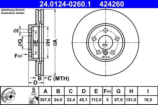 ATE Brake disc Vented 24.0124-0260.1 Brake rotor,Brake discs BMW,MINI,2 Gran Tourer (F46),X1 (F48),2 Active Tourer (F45),X2 (F39),1 Schrägheck (F40)