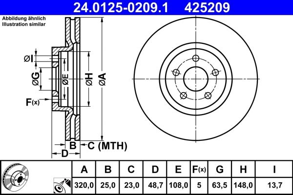 ATE Brake disc Vented 24.0125-0209.1 Brake rotor,Brake discs FORD,FOCUS III Turnier,Focus II Schrägheck (DA_, HCP, DP),Kuga Mk2 (DM2),FOCUS III