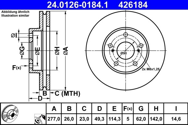 ATE Brake disc Vented 24.0126-0184.1 Brake rotor,Brake discs TOYOTA,AURIS (NZE18_, ZRE18_),Auris Kombi (_E18_),Corolla Limousine (_E18_, ZRE1_)