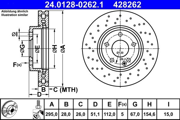 ATE Brake disc perforated/vented 24.0128-0262.1 Brake rotor,Brake discs MERCEDES-BENZ,B-Klasse (W245),A-Klasse (W176),B-Klasse (W246, W242),GLA (X156)