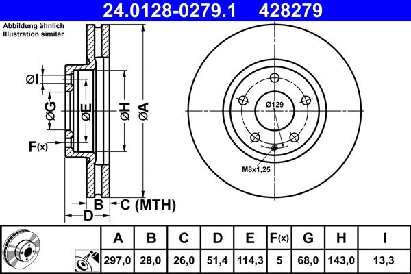 ATE Brake disc Vented 24.0128-0279.1 Brake rotor,Brake discs MAZDA,6 Kombi (GJ, GL),6 Limousine (GJ, GL),6 Kasten / Kombi (GJ)