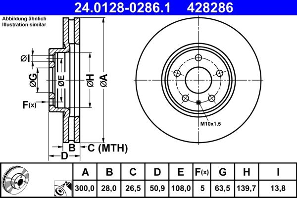 ATE Brake disc FORD 24.0128-0286.1 2017128,2037502,5202199 Brake rotor,Brake discs,Brake rotors 5322975,DG9C1125AC,DG9C1125AD,DG9C1125AE,DG9C1125AF