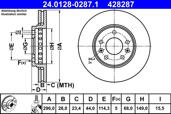 ATE Brake disc OPEL,RENAULT,FIAT 24.0128-0287.1 6000619994,4020600Q1C,4422285 Brake rotor,Brake discs,Brake rotors 93866700,402066352R,4422285