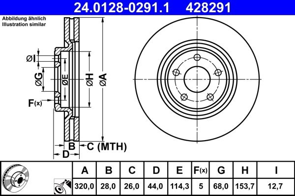 ATE Brake disc RENAULT,NISSAN 24.0128-0291.1 402064CE0A,402064CE0A,402065998R Brake rotor,Brake discs,Brake rotors
