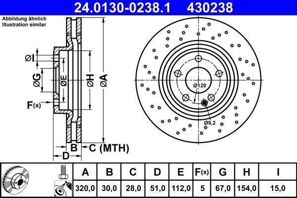 ATE Brake disc perforated/vented 24.0130-0238.1 Brake rotor,Brake discs MERCEDES-BENZ,A-Klasse (W176),B-Klasse (W246, W242),GLA (X156)