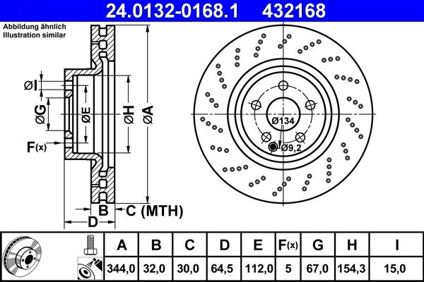 ATE Brake disc MERCEDES-BENZ 24.0132-0168.1 0004211412,0004211512,2044211112 Brake rotor,Brake discs,Brake rotors 2074210012,A0004211412,A0004211512