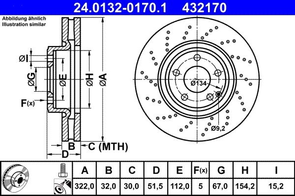 ATE Brake disc MERCEDES-BENZ 24.0132-0170.1 0004211812,2184210312,A0004211812 Brake rotor,Brake discs,Brake rotors A2184210312