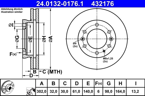 ATE Brake disc FORD,MAZDA 24.0132-0176.1 1727183,1742318,1763037 Brake rotor,Brake discs,Brake rotors AB311125AB,AB311125AC