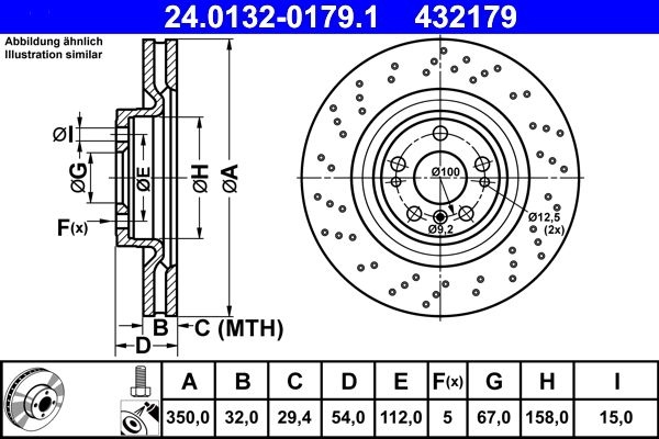 ATE Brake disc perforated/vented 24.0132-0179.1 Brake rotor,Brake discs MERCEDES-BENZ,M-Klasse (W166),GLE (W166),GLE Coupe (C292)