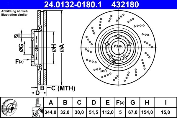 ATE Brake disc perforated/vented 24.0132-0180.1 Brake rotor,Brake discs MERCEDES-BENZ,CLS (C218),CLS Shooting Brake (X218)