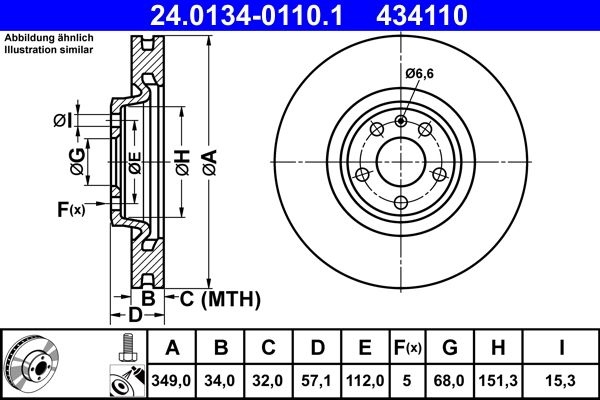 ATE Brake disc Vented 24.0134-0110.1 Brake rotor,Brake discs VW,AUDI,Touareg (CR7),A4 B9 Avant (8W5, 8WD),A5 Sportback (F5A),Q7 (4MB),Q5 (FYB)