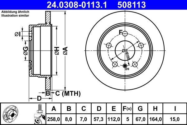 ATE Brake disc MERCEDES-BENZ 24.0308-0113.1 1694230312,1694230912,A1694230312 Brake rotor,Brake discs,Brake rotors A1694230912