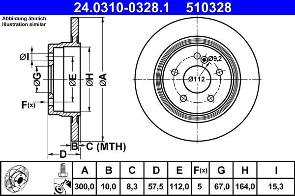ATE Brake disc MERCEDES-BENZ 24.0310-0328.1 2044230612,2044230912,2044231512 Brake rotor,Brake discs,Brake rotors A2044230612,A2044230912,A2044231512