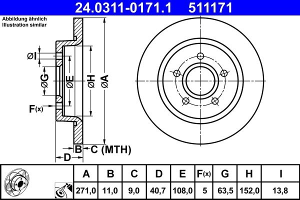 ATE Brake disc solid 24.0311-0171.1 Brake rotor,Brake discs FORD,FOCUS III Turnier,FOCUS III,Focus Mk3 Kasten / Kombi (DYB),FOCUS III Stufenheck
