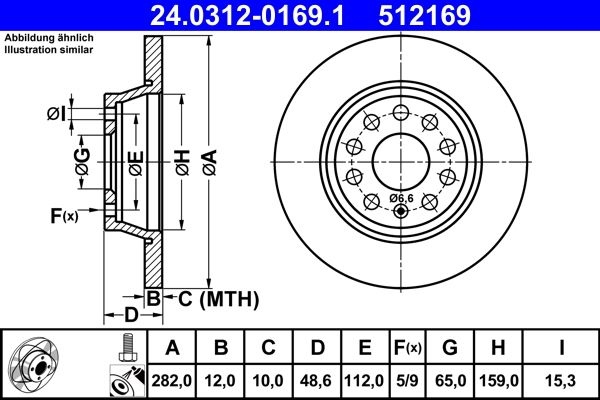 ATE Brake disc solid 24.0312-0169.1 Brake rotor,Brake discs VW,AUDI,SKODA,Golf V Schrägheck (1K1),TOURAN (1T1, 1T2),GOLF VI (5K1),Passat Variant (3C5)