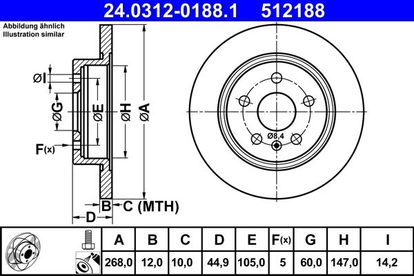 ATE Brake disc OPEL,CHEVROLET,VAUXHALL 24.0312-0188.1 13502135,13502136,13502134 Brake rotor,Brake discs,Brake rotors 13502135,569072,569074,13502134