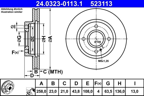 ATE Brake disc PowerDisc 24.0323-0113.1 Brake rotor,Brake discs FORD,Fiesta Mk6 Schrägheck (JA8, JR8),Fiesta Mk6 Limousine,Fiesta Mk6 Kastenwagen