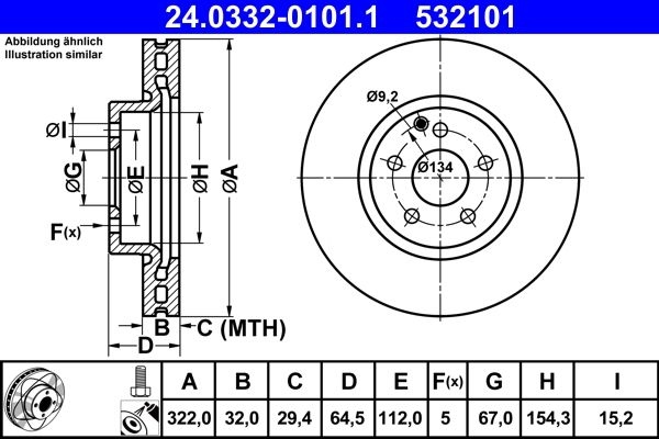 ATE Brake disc MERCEDES-BENZ 24.0332-0101.1 0004211212,2044210812,A0004211212 Brake rotor,Brake discs,Brake rotors A2044210812
