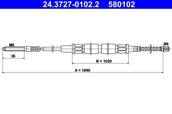ATE Brake Cable 24.3727-0102.2 Hand Brake Cable,Parking Brake Cable VW,GOLF I Cabriolet (155),GOLF I (17),SCIROCCO (53B),SCIROCCO (53),Jetta Mk1 (16)