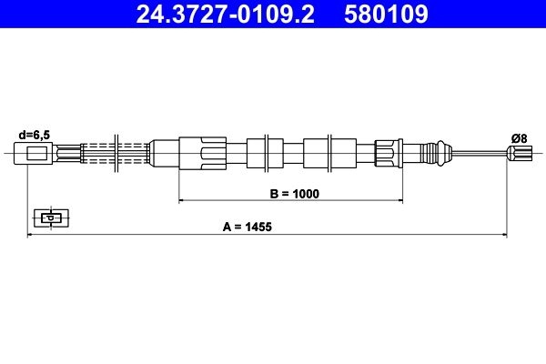 ATE Brake Cable VW 24.3727-0109.2 251609701,251609701A,251609701B Hand Brake Cable,Parking Brake Cable,Cable, parking brake 251609701C