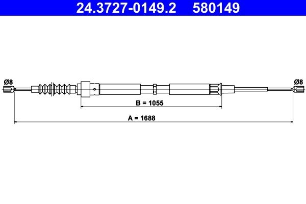 ATE Brake Cable 24.3727-0149.2 Hand Brake Cable,Parking Brake Cable VW,AUDI,SKODA,Golf IV Schrägheck (1J1),Golf IV Variant (1J5),Bora Limousine (1J2)