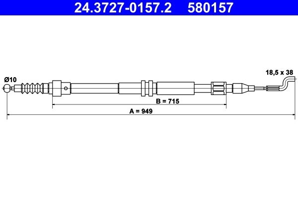 ATE Brake Cable 24.3727-0157.2 Hand Brake Cable,Parking Brake Cable VW,Transporter IV Bus (70B, 70C, 7DB, 7DK, 70J, 70K, 7DC, 7DJ)