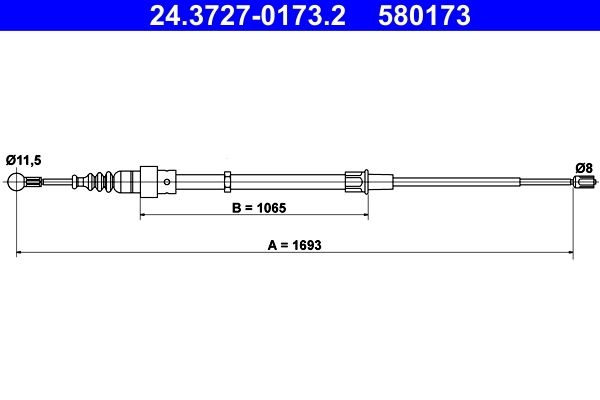 ATE Brake Cable VW,AUDI,SKODA 24.3727-0173.2 1J0609721AC,1J0609721K,1J0609721T Hand Brake Cable,Parking Brake Cable,Cable, parking brake 1J0609721AC