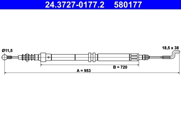 ATE Brake Cable VW 24.3727-0177.2 7D0609701A,7D0609701B,7D0609701D Hand Brake Cable,Parking Brake Cable,Cable, parking brake 7D0609701E,7D0609701F