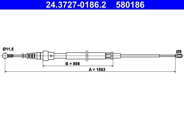 ATE Brake Cable VW 24.3727-0186.2 1T0609721D,1T0609721E,1T0609721F Hand Brake Cable,Parking Brake Cable,Cable, parking brake 1T0609721G,1T0609721J