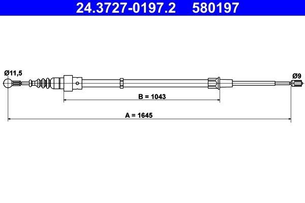 ATE Brake Cable 24.3727-0197.2 Hand Brake Cable,Parking Brake Cable VW,SKODA,SEAT,POLO (9N_),Polo Limousine (9A4, 9A2, 9N2, 9A6),Polo Limousine (9N4)