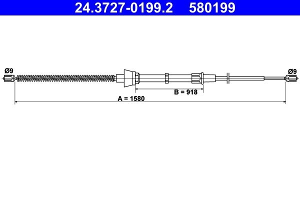 ATE Brake Cable VW,SKODA,SEAT 24.3727-0199.2 6Q0609721H,6Q0609721M,6Q0609721B Hand Brake Cable,Parking Brake Cable,Cable, parking brake 6Q0609721H
