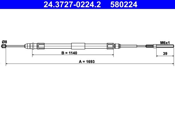ATE Brake Cable 24.3727-0224.2 Hand Brake Cable,Parking Brake Cable BMW,3 Limousine (E46),3 Touring (E46),3 Coupe (E46),3 Cabrio (E46),3 Compact (E46)