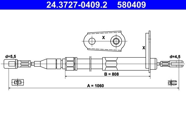 ATE Brake Cable 24.3727-0409.2 Hand Brake Cable,Parking Brake Cable MERCEDES-BENZ,190 (W201),Stufenheck (W124),W124 Coupe (C124),W124 T-modell (S124)