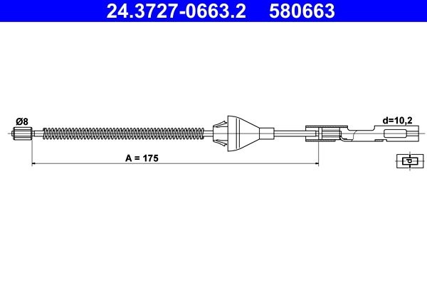 ATE Brake Cable FORD,MAZDA 24.3727-0663.2 1064280,1209852,1220462 Hand Brake Cable,Parking Brake Cable,Cable, parking brake 1226733,1232018,1253162